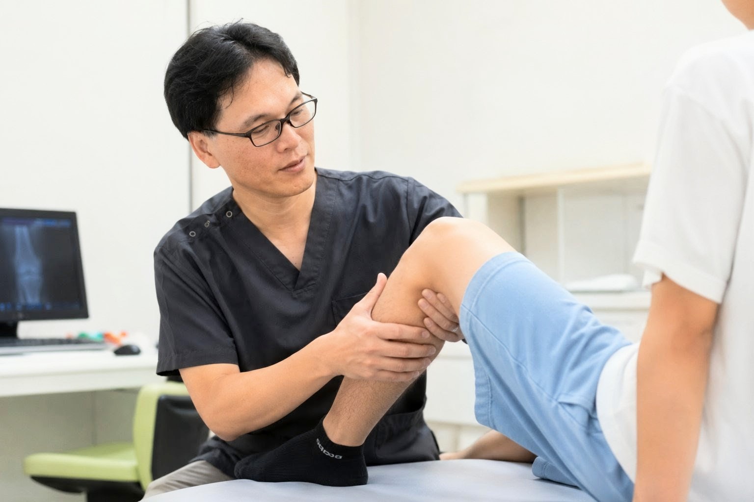みやざき整形外科の院長が膝の診察を行う様子